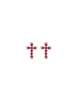 0.32ct Ruby 18K Gold Cross Stud Earrings