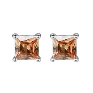 10k White Gold Plated 1/2 Carat Square Created Champagne Sapphire Stud Earrings