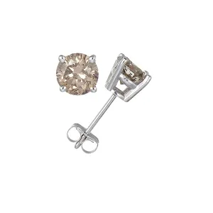 10k White Gold Plated 2 Carat Princess Cut Created Champagne Sapphire Stud Earrings