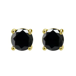10k Yellow Gold Plated 1 Carat Round Created Black Sapphire Stud Earrings