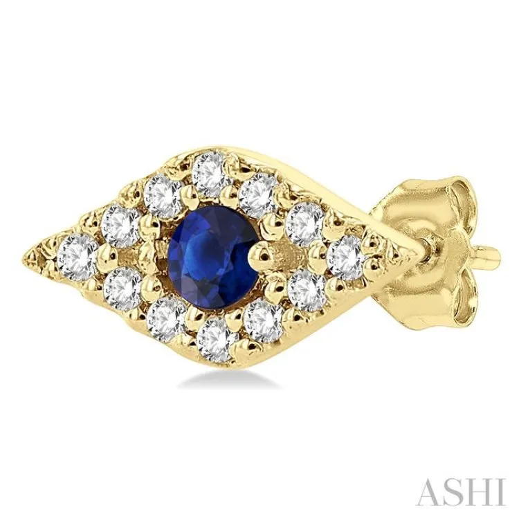 1/10 ctw Evil Eye Round Cut Diamond & 2.0MM Round Cut Sapphire Precious Petite Fashion Earring in 14K Yellow Gold