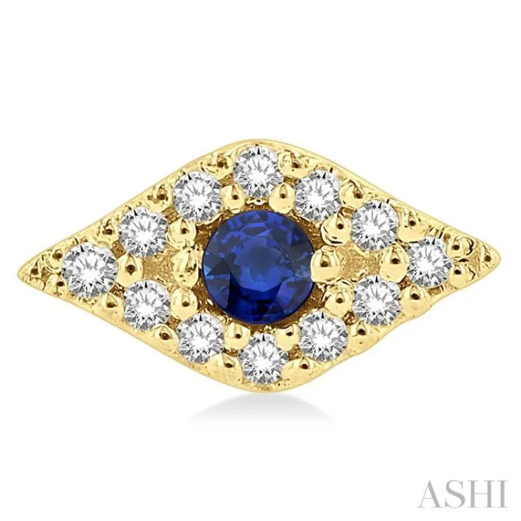1/10 ctw Evil Eye Round Cut Diamond & 2.0MM Round Cut Sapphire Precious Petite Fashion Earring in 14K Yellow Gold