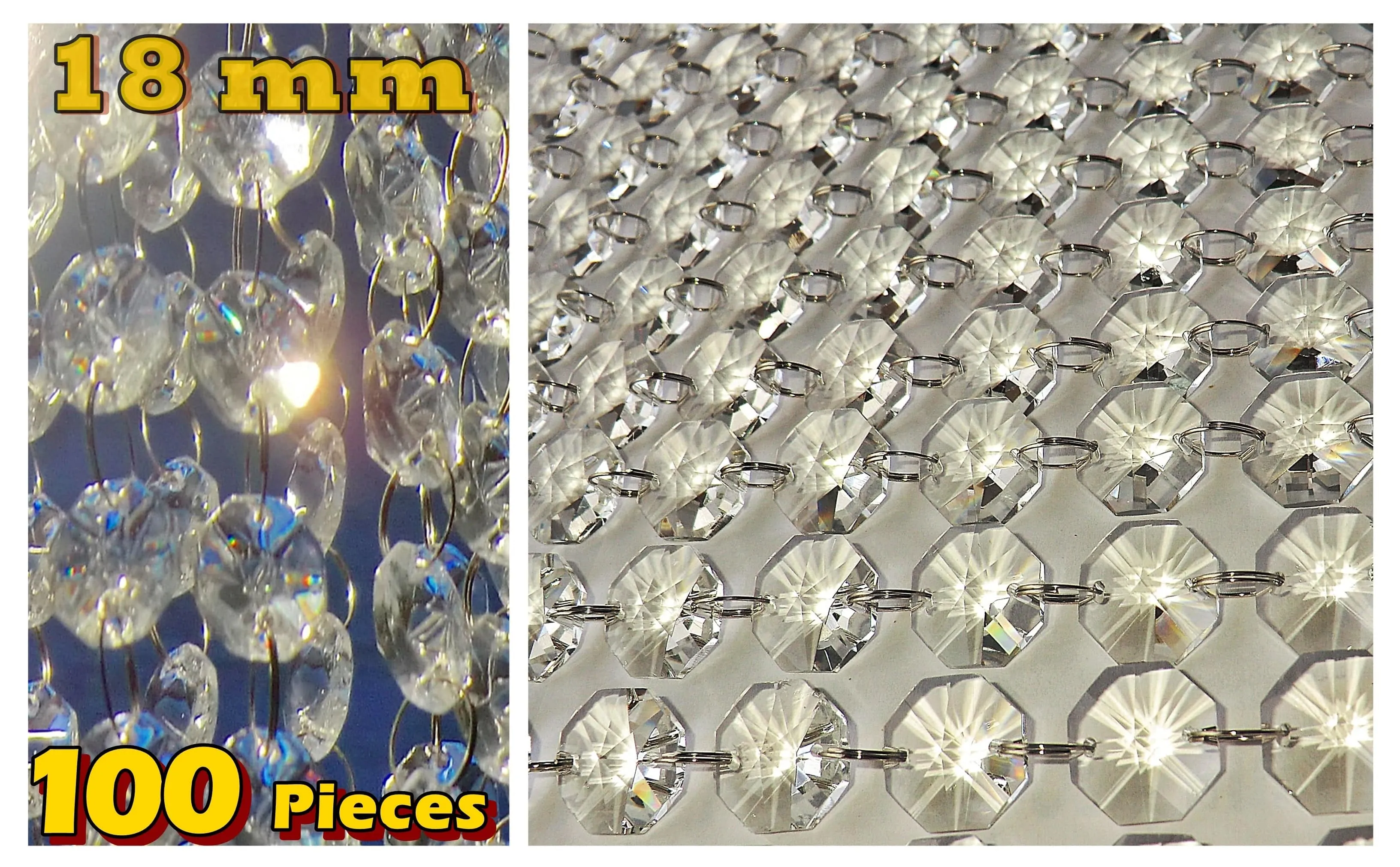 12 Strands Clear 18mm Octagon Chandelier Drops Glass Crystals 2.6m Garland Beads Droplets colourless