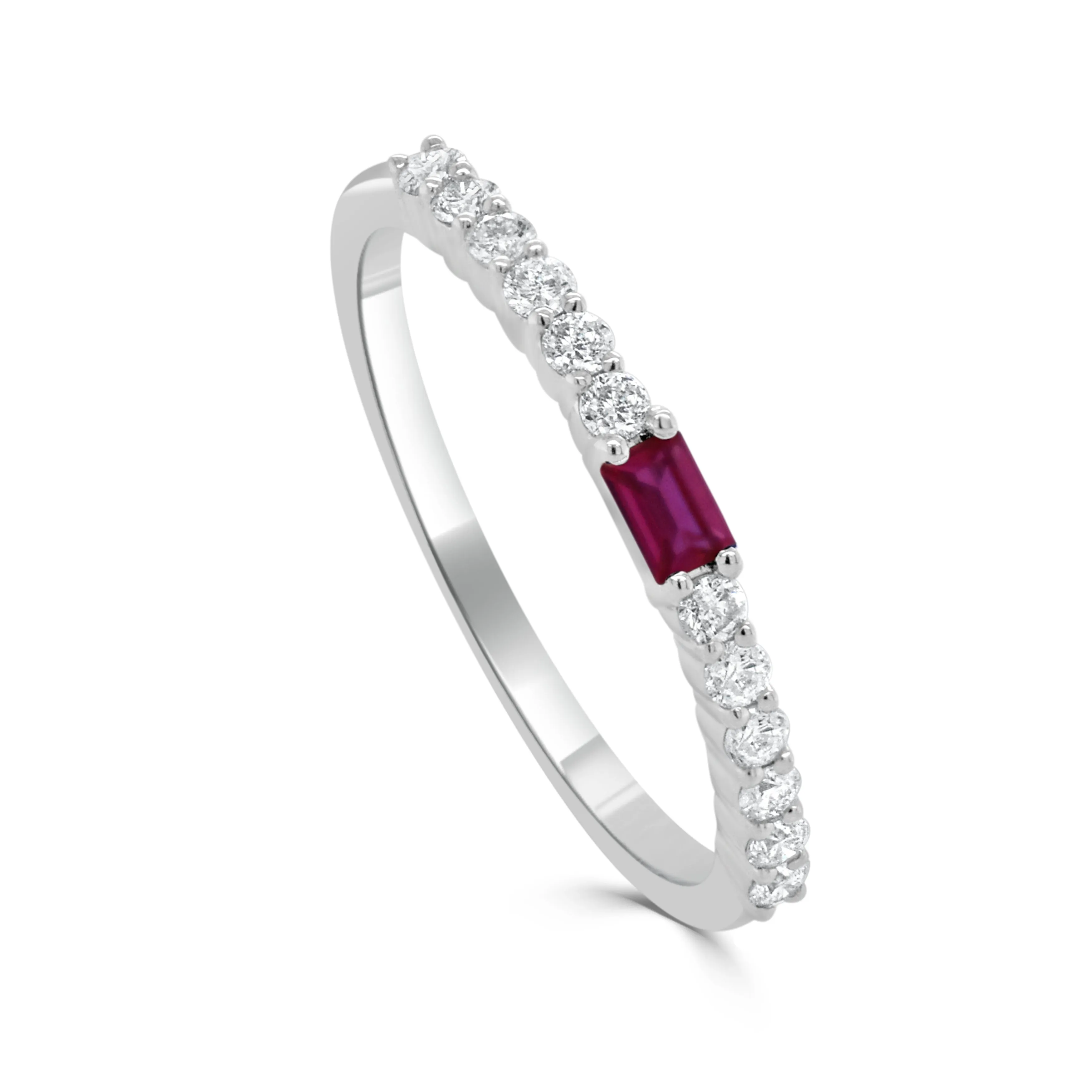 14K Gold Diamond Ruby Baguette Ring