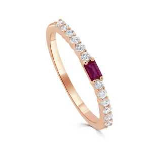 14K Gold Diamond Ruby Baguette Ring