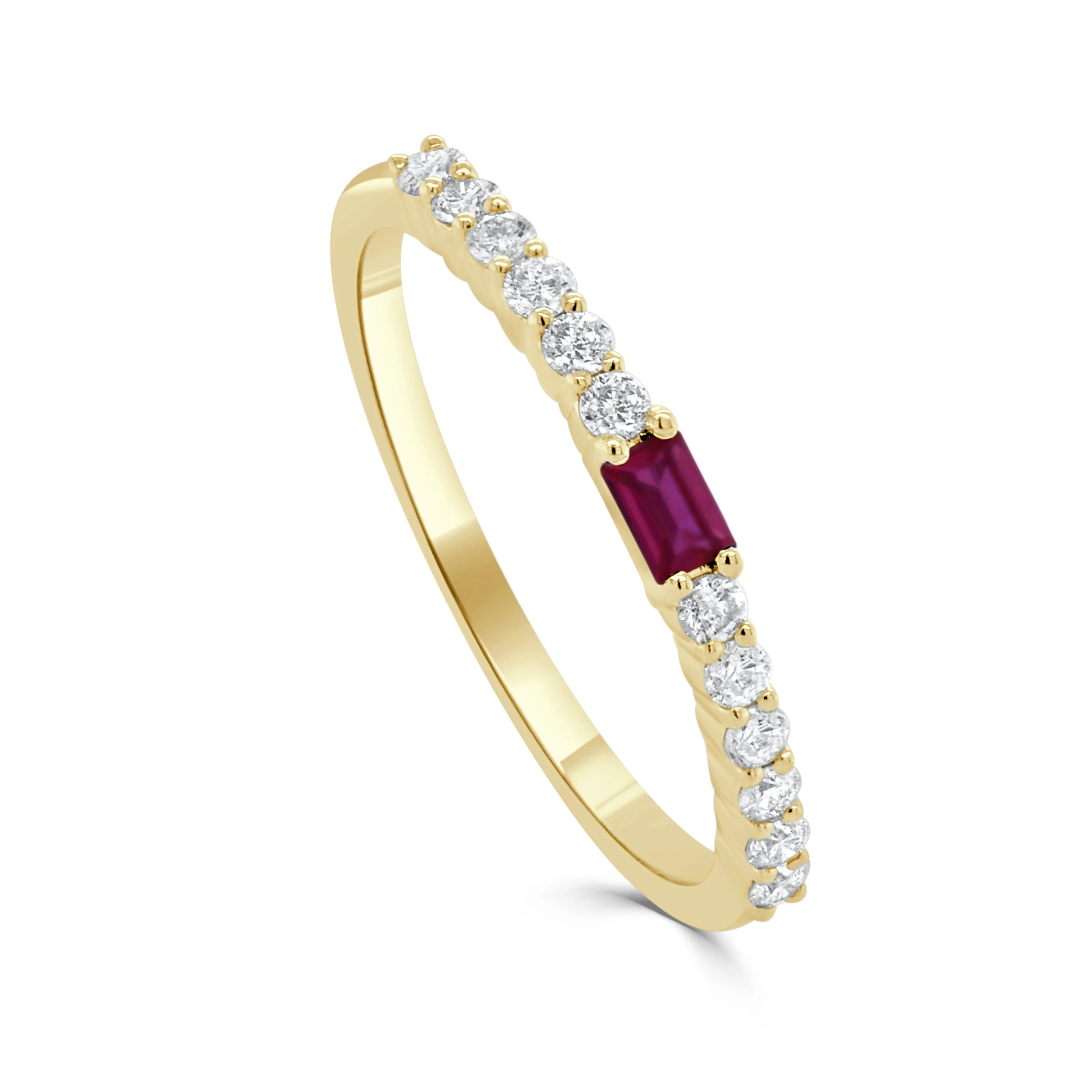 14K Gold Diamond Ruby Baguette Ring