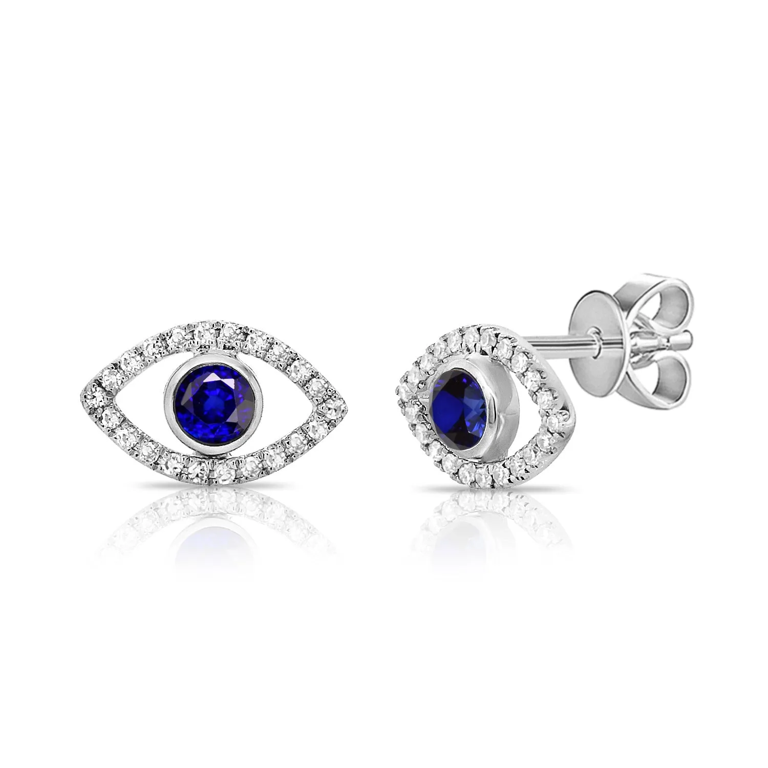 14k Gold Sapphire & Diamond Evil Eye Stud Earrings