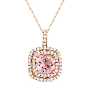 14k Rose Gold 1.87Ct Morganite, 0.40Ct Diamond Pendant
