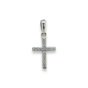 14K W Gold 0.08ctw G/SI1 Small Diamond Cross