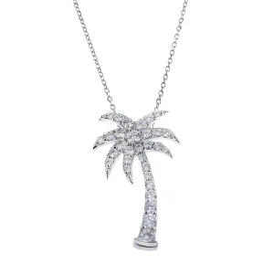 14K White Gold Diamond Palm Tree Pendant Necklace