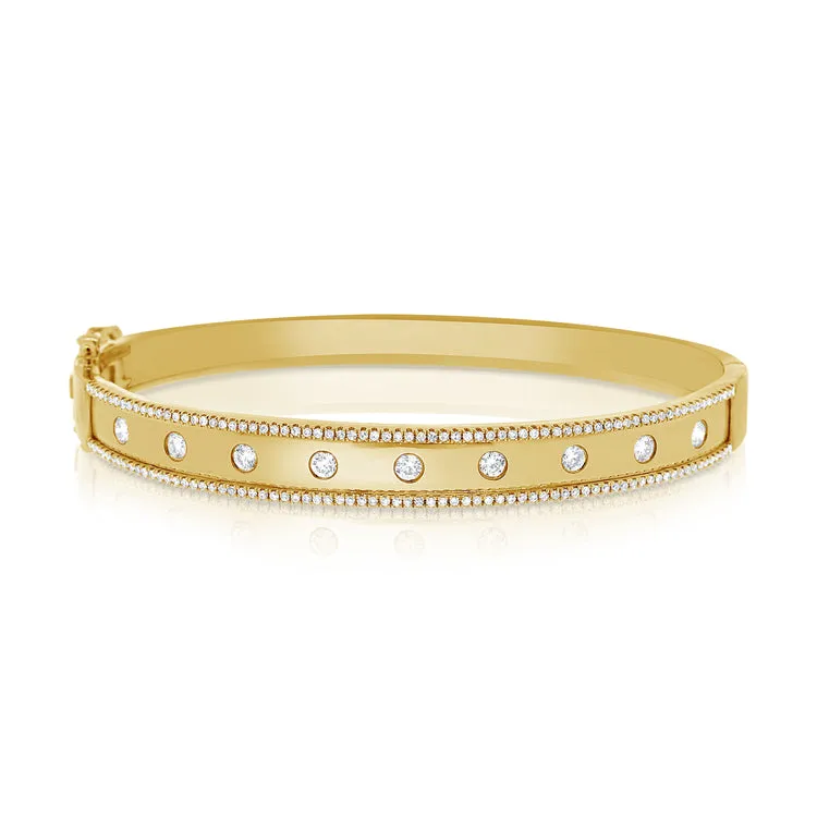 14K White Gold Diamond Wide Border Bangle