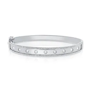 14K White Gold Diamond Wide Border Bangle