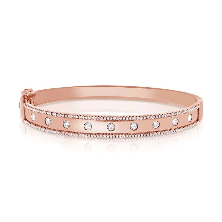 14K White Gold Diamond Wide Border Bangle