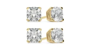 14k Yellow Gold 4mm 4Ct Cushion Cut White Sapphire Set Of Two Stud Earrings Plated