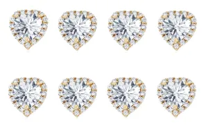 14k Yellow Gold Plated 1Ct Heart White Sapphire Set of Four Halo Stud Earrings