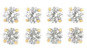 14k Yellow Gold Plated 4mm 4Ct Round White Sapphire Set Of Four Stud Earrings