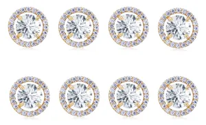 14k Yellow Gold Plated 6mm 2Ct Round White Sapphire Set Of Four Halo Stud Earrings