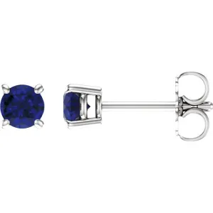 14KT GOLD 0.70 CTW ROUND BLUE SAPPHIRE STUD EARRINGS
