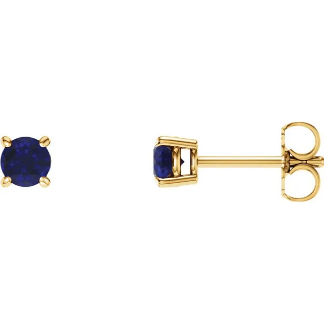 14KT GOLD 0.70 CTW ROUND BLUE SAPPHIRE STUD EARRINGS