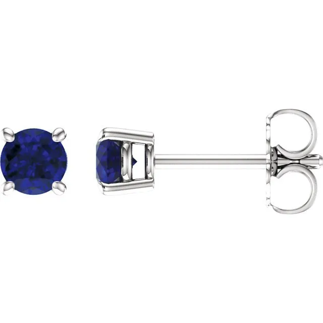 14KT GOLD 0.70 CTW ROUND BLUE SAPPHIRE STUD EARRINGS