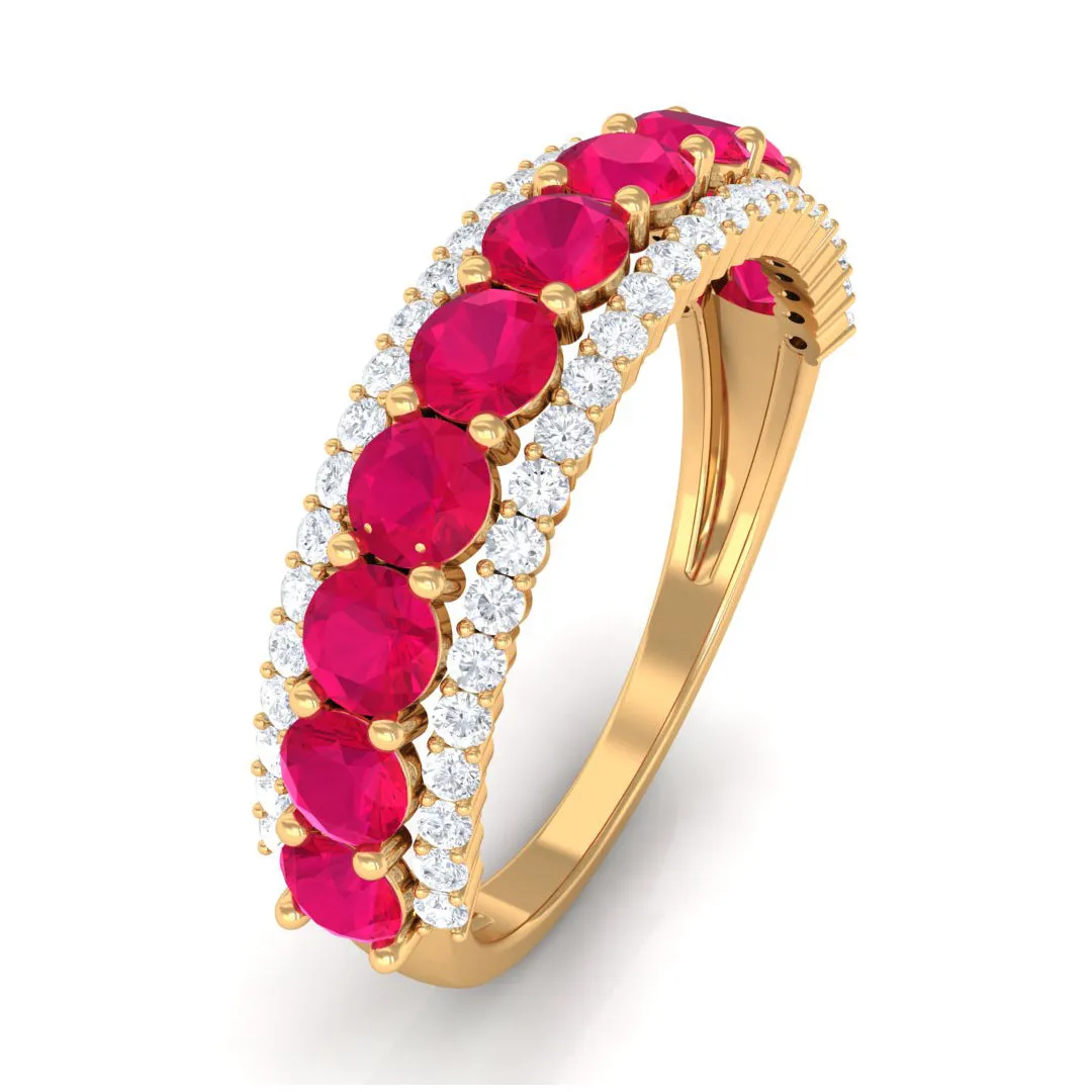 1.50 CT Ruby and Diamond Semi Eternity Ring