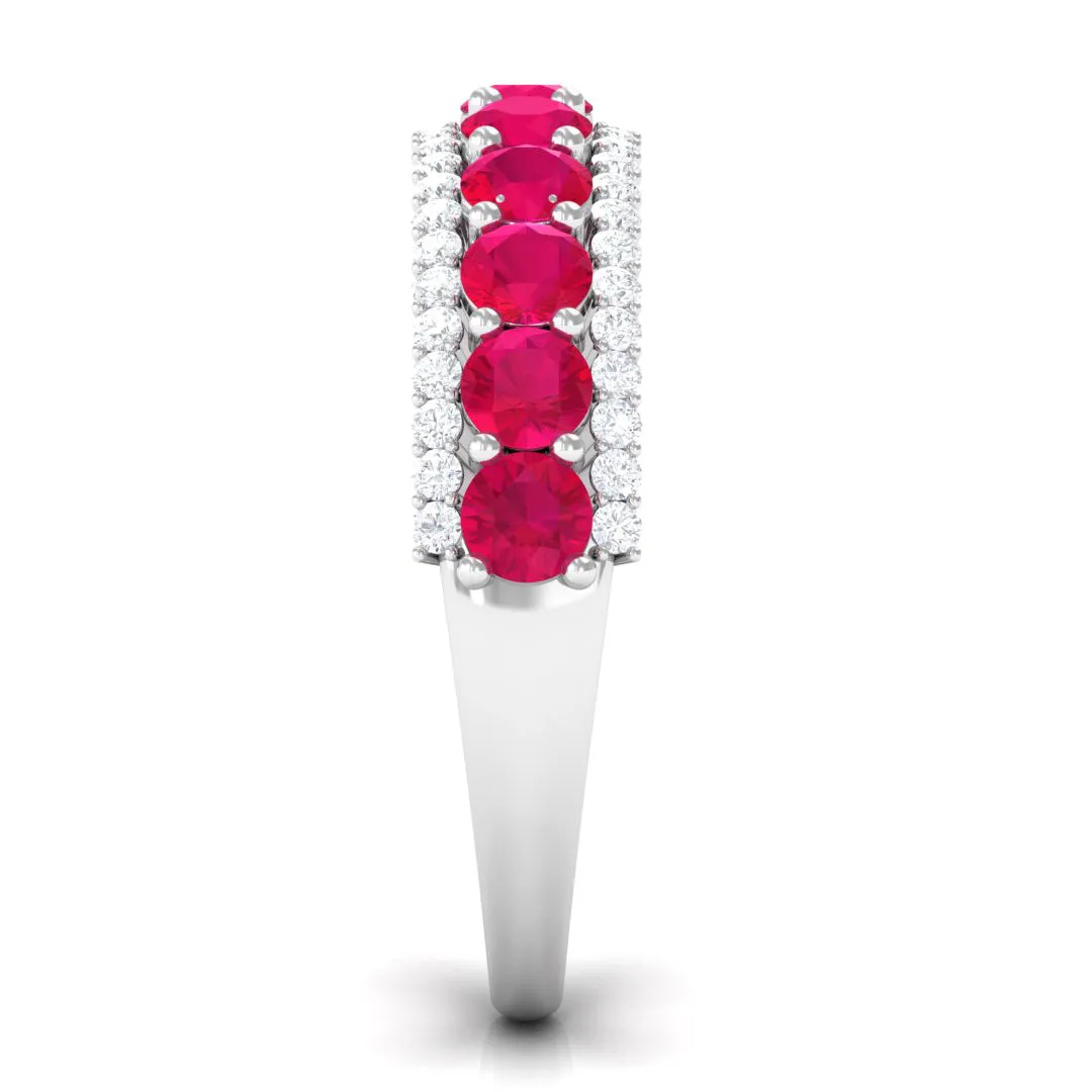 1.50 CT Ruby and Diamond Semi Eternity Ring