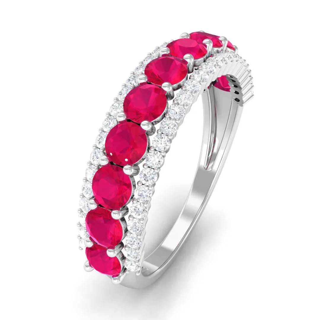 1.50 CT Ruby and Diamond Semi Eternity Ring