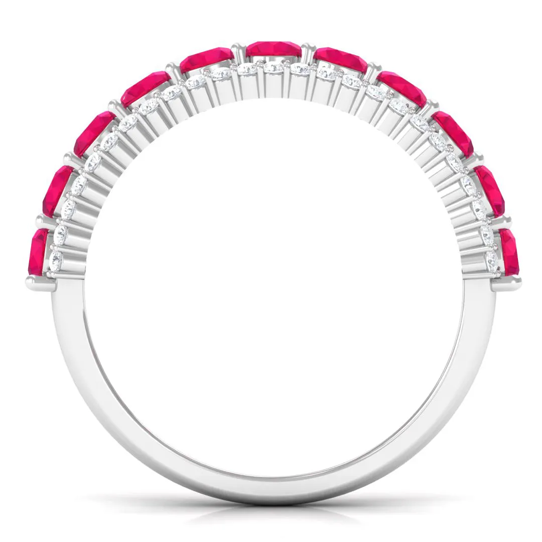 1.50 CT Ruby and Diamond Semi Eternity Ring
