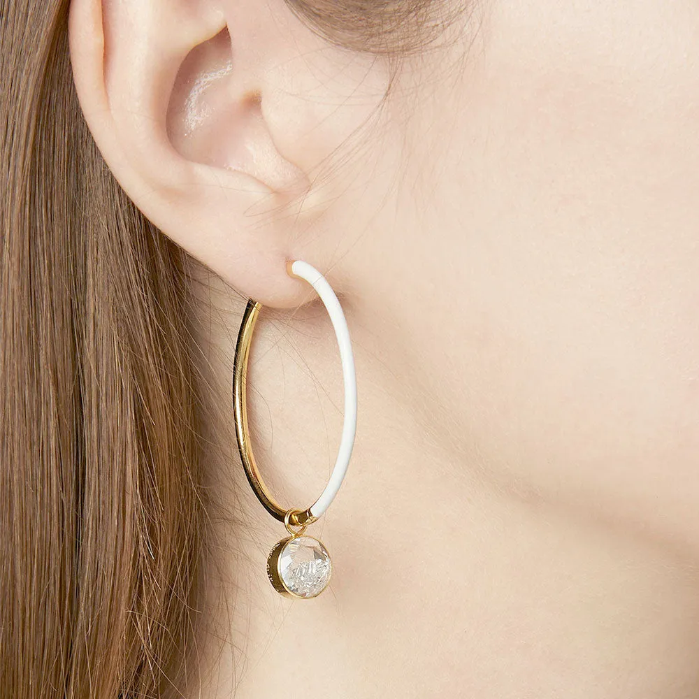 18 Karat Yellow Gold Black and White Enamel Hoops with Diamonds