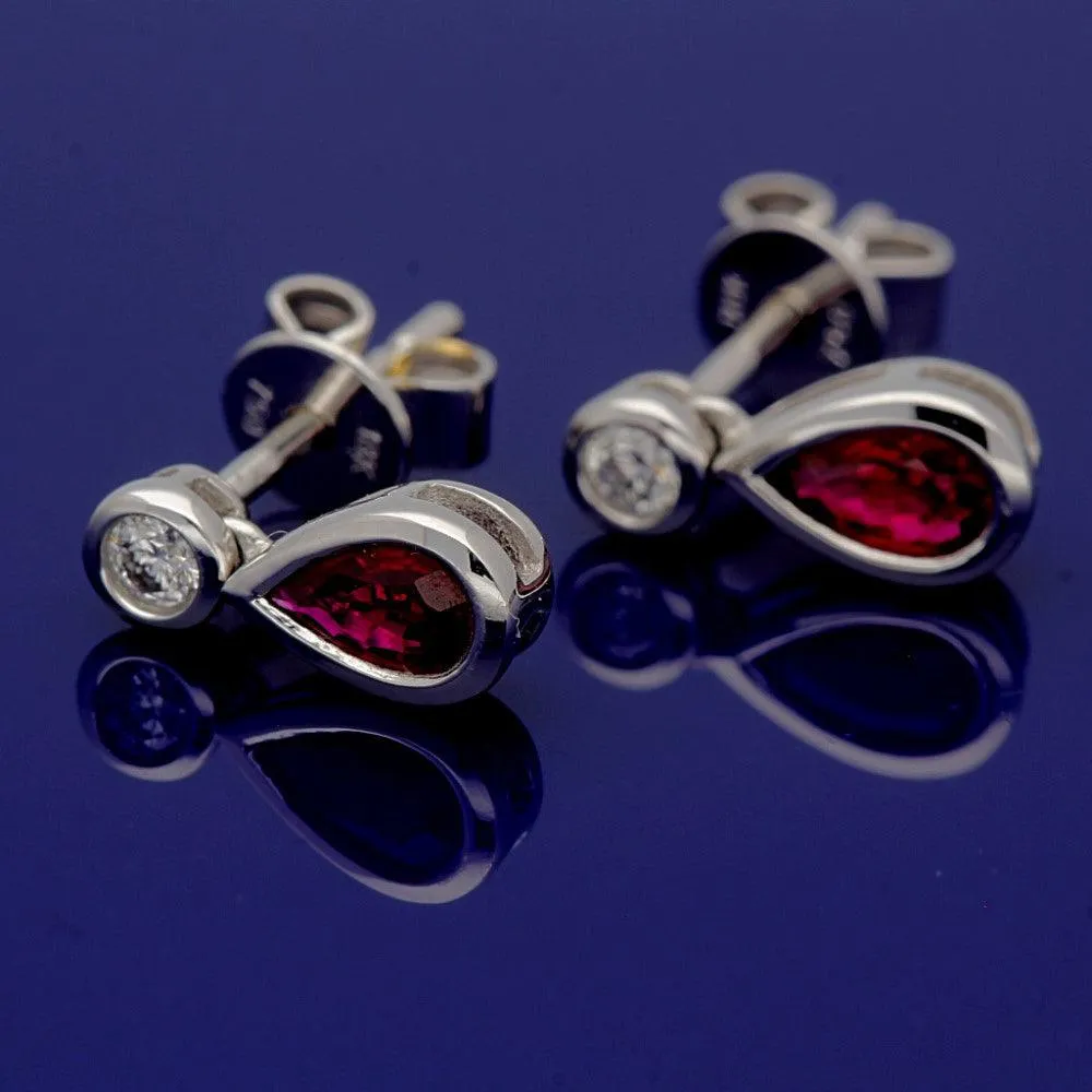 18ct White Gold Pear Shape Ruby and Diamond Drop Earrings