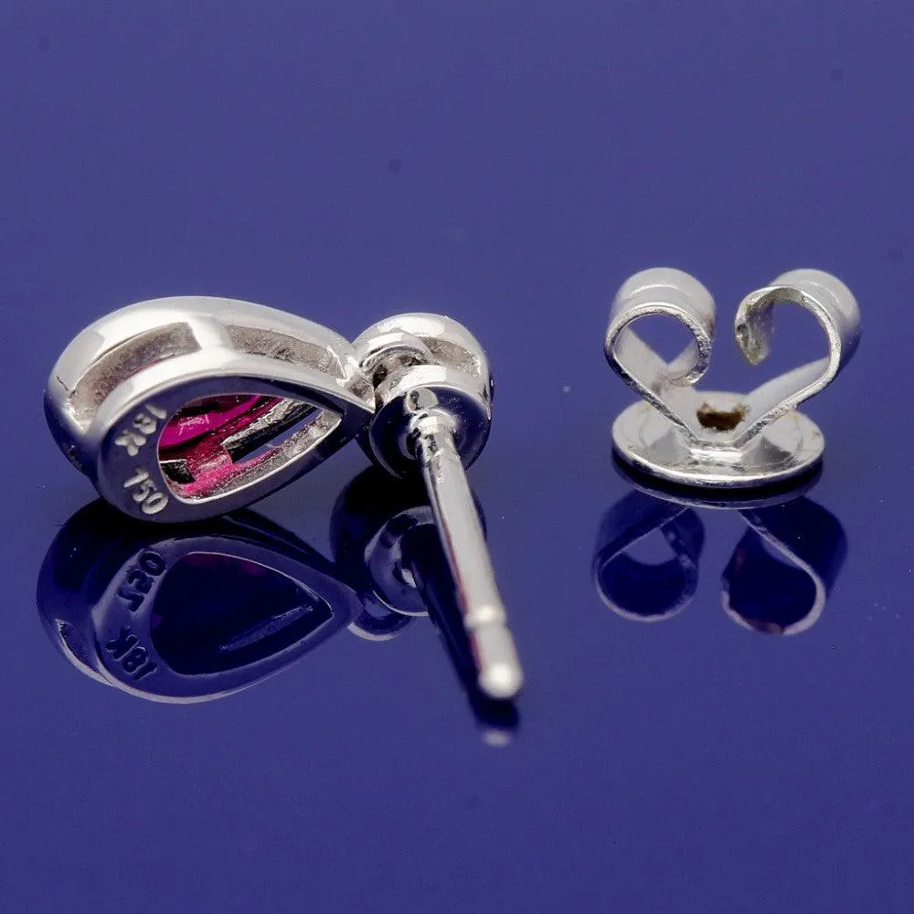 18ct White Gold Pear Shape Ruby and Diamond Drop Earrings