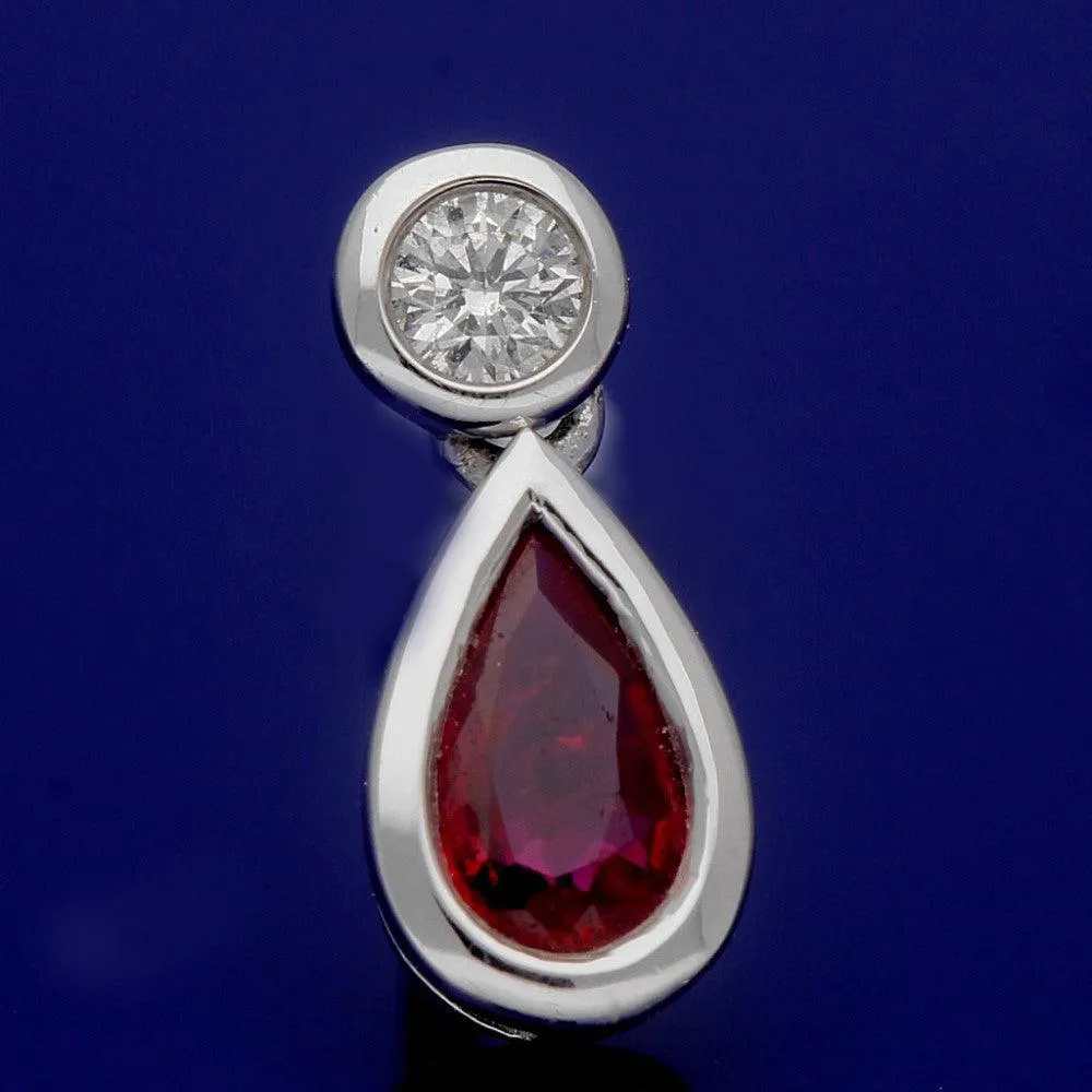 18ct White Gold Pear Shape Ruby and Diamond Drop Earrings