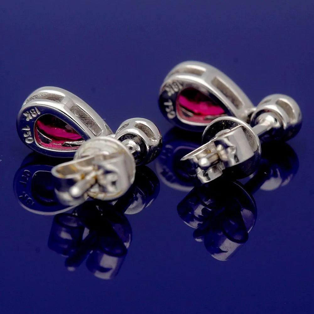18ct White Gold Pear Shape Ruby and Diamond Drop Earrings