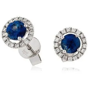 18ct WHITE GOLD Sapphire and Diamond 1.20ct Halo Earrings Women's 8mm GIFT Box