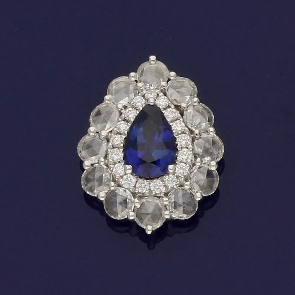 18ct White Gold Sapphire and Rose Cut Diamond Tear Drop Stud Earrings