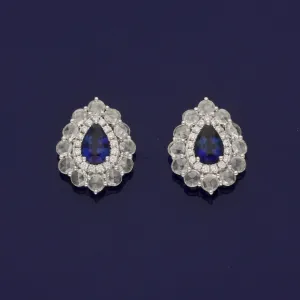 18ct White Gold Sapphire and Rose Cut Diamond Tear Drop Stud Earrings