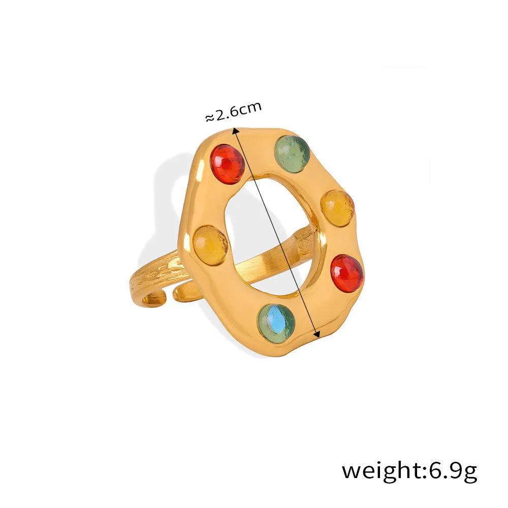 18K Gold Trendy Personality Irregular Shape Inlaid Gemstone Design Ring | Unique Jewelry for Women