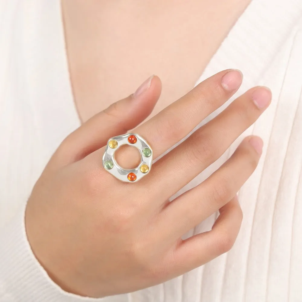 18K Gold Trendy Personality Irregular Shape Inlaid Gemstone Design Ring | Unique Jewelry for Women