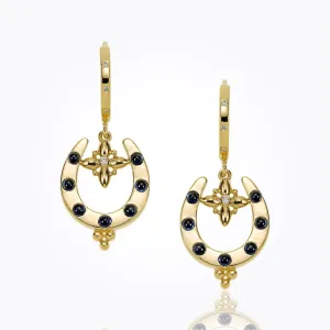 18K Horseshoe Earrings with blue sapphire and diamond