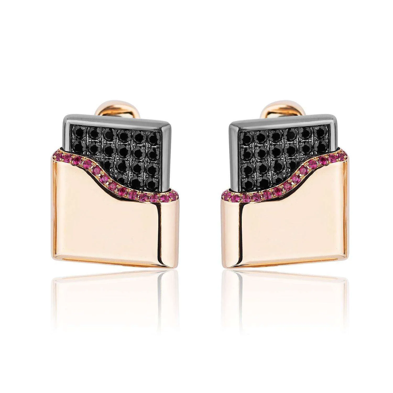 18k Rose Gold Black Diamond and Ruby Cufflinks