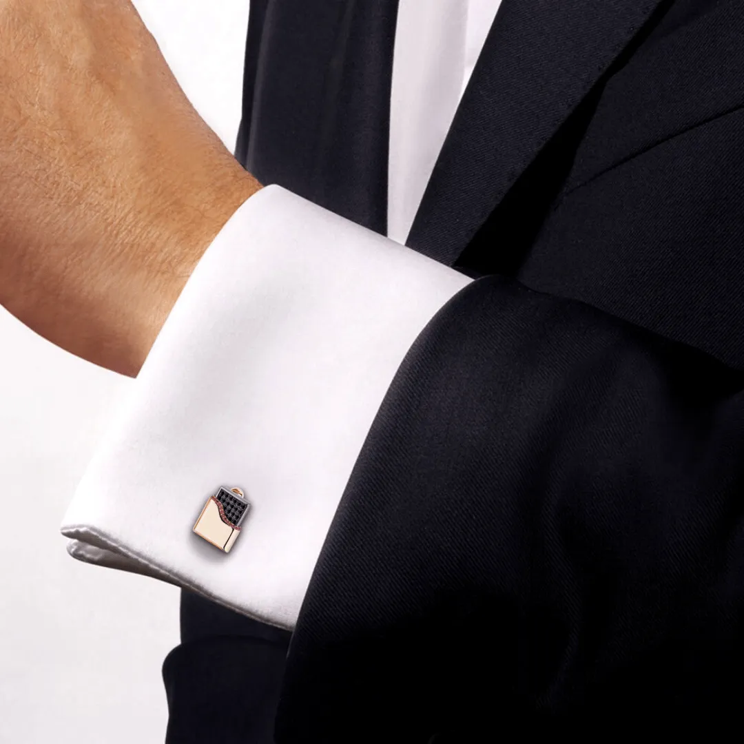 18k Rose Gold Black Diamond and Ruby Cufflinks