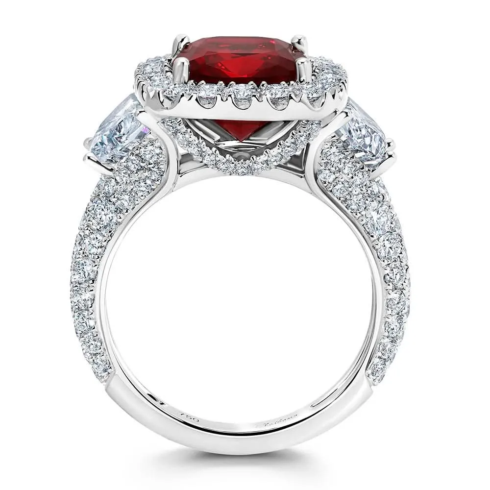 18K White Chatham Ruby and Lab Grown Diamond Ring Size 6.5