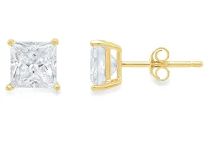 18k Yellow Gold Plated 1/4 Carat Princess Cut Created White Sapphire Stud Earrings 4mm