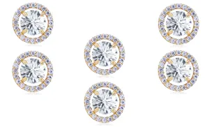 18k Yellow Gold Plated 4mm 1/2Ct Round White Sapphire Set of Three Halo Stud Earrings