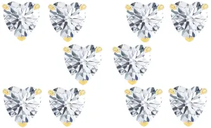 18k Yellow Gold Plated 6mm 1Ct Heart White Sapphire Set Of Five Stud Earrings