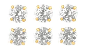 18k Yellow Gold Plated 6mm 2Ct Round White Sapphire Set Of Three Stud Earrings