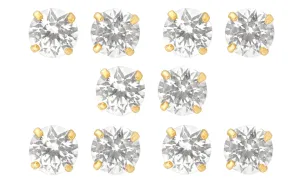 18k Yellow Gold Plated 6mm 4Ct Round White Sapphire Set Of Five Stud Earrings
