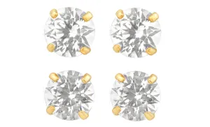 18k Yellow Gold Plated 6mm 4Ct Round White Sapphire Set Of Two Stud Earrings