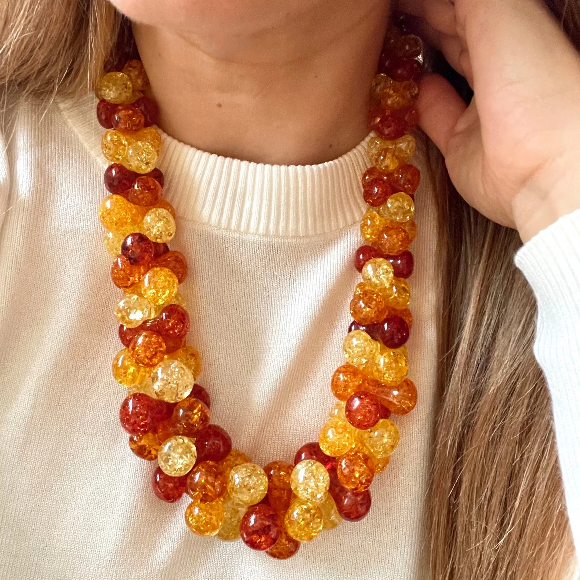 1980s Vintage Resin Necklace, Red, Orange