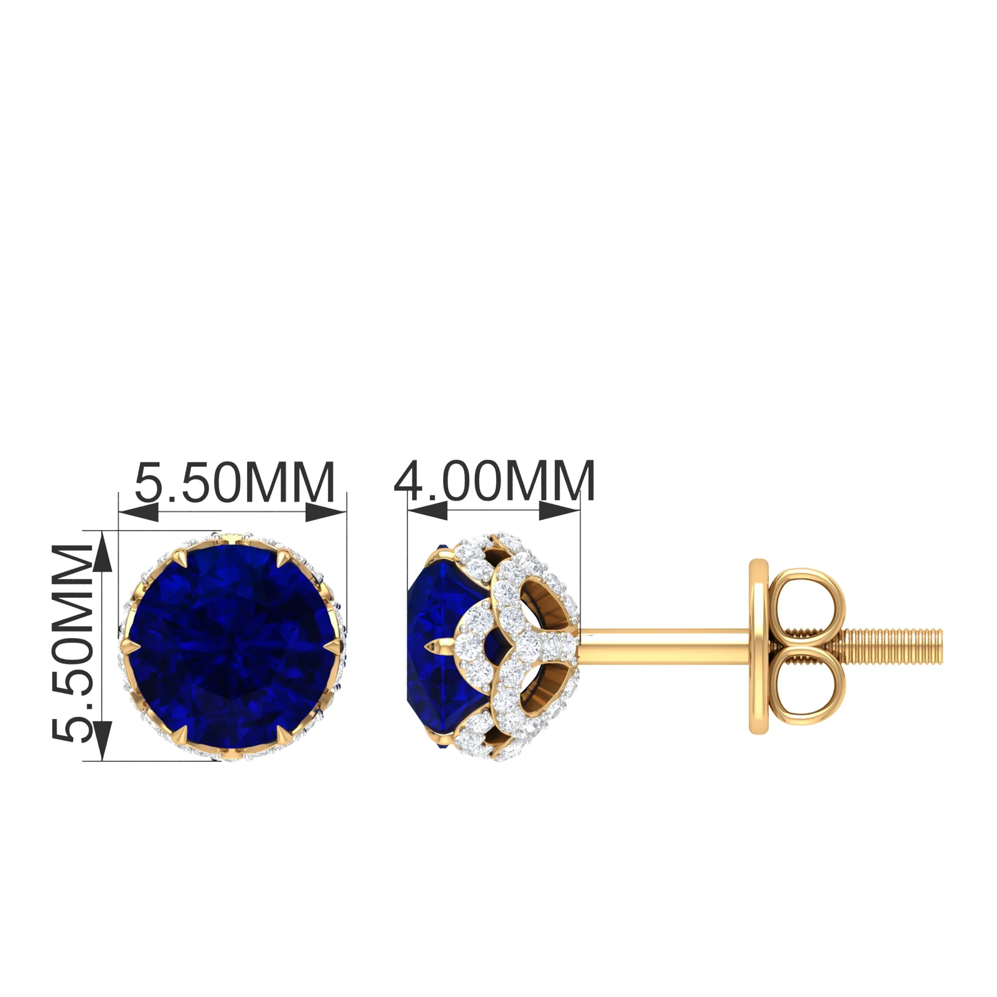 2.25 CT Claw Set Blue Sapphire Solitaire and Diamond Stud Earrings